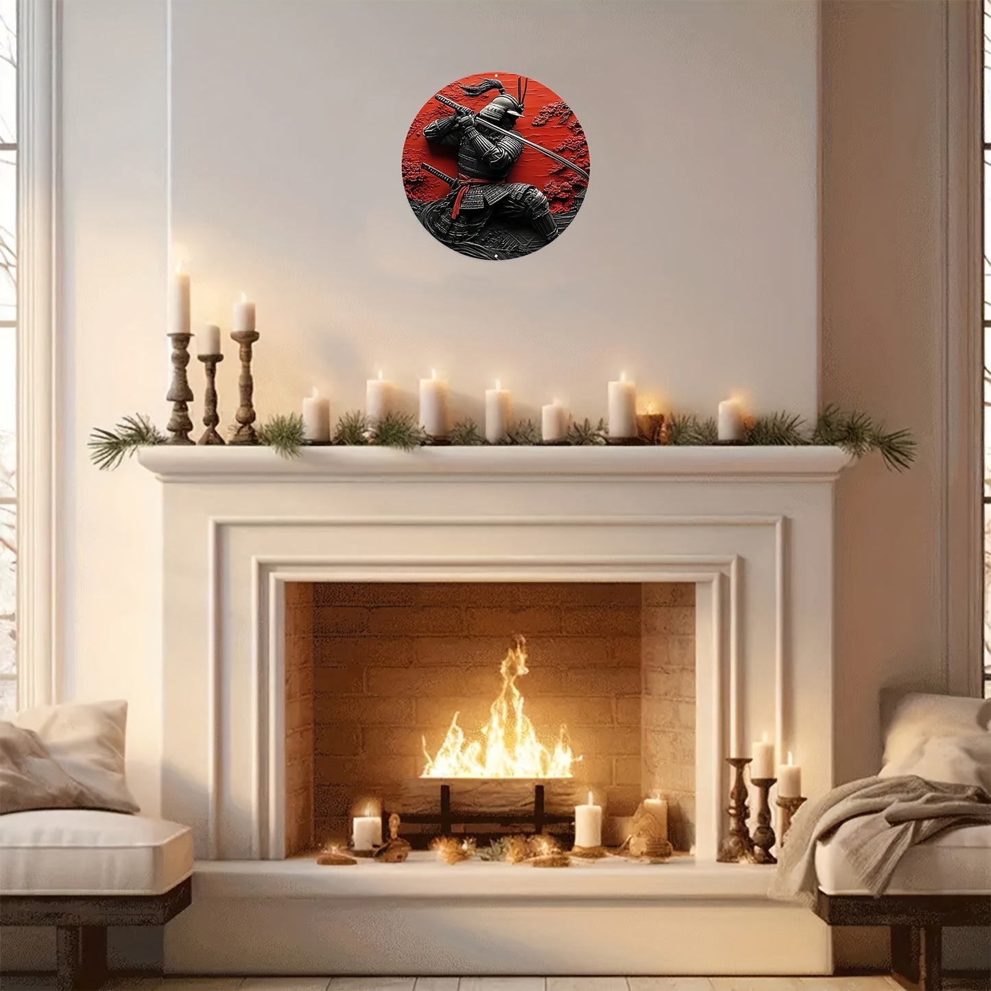 Japanese Warrior Aluminum Wall Art, 8-Inch Waterproof Metal Decor