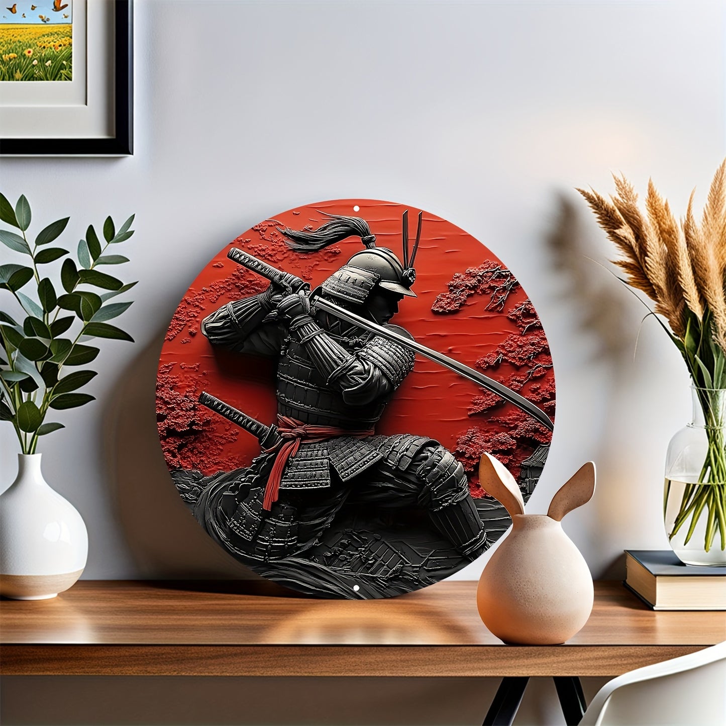Japanese Warrior Aluminum Wall Art, 8-Inch Waterproof Metal Decor