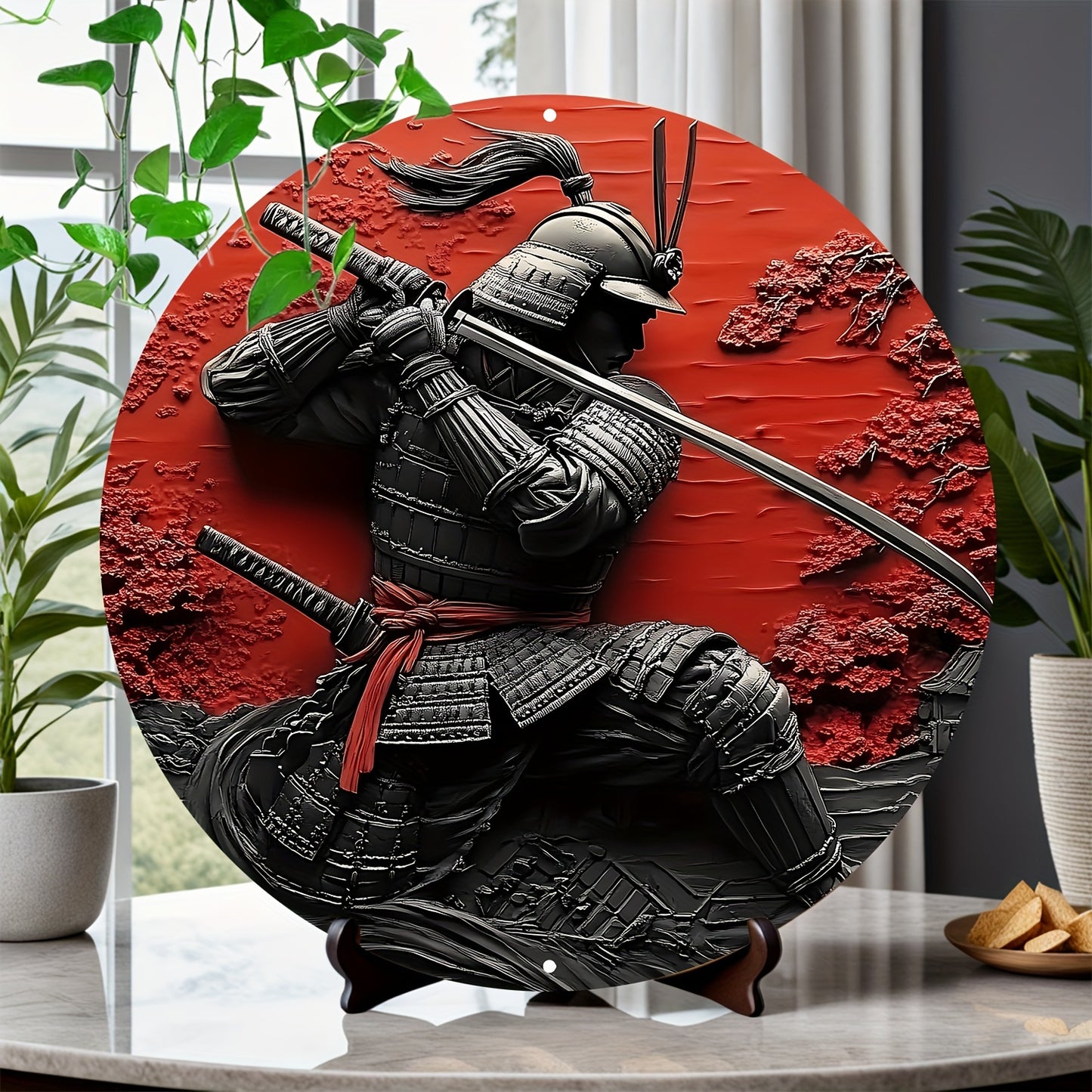 Japanese Warrior Aluminum Wall Art, 8-Inch Waterproof Metal Decor