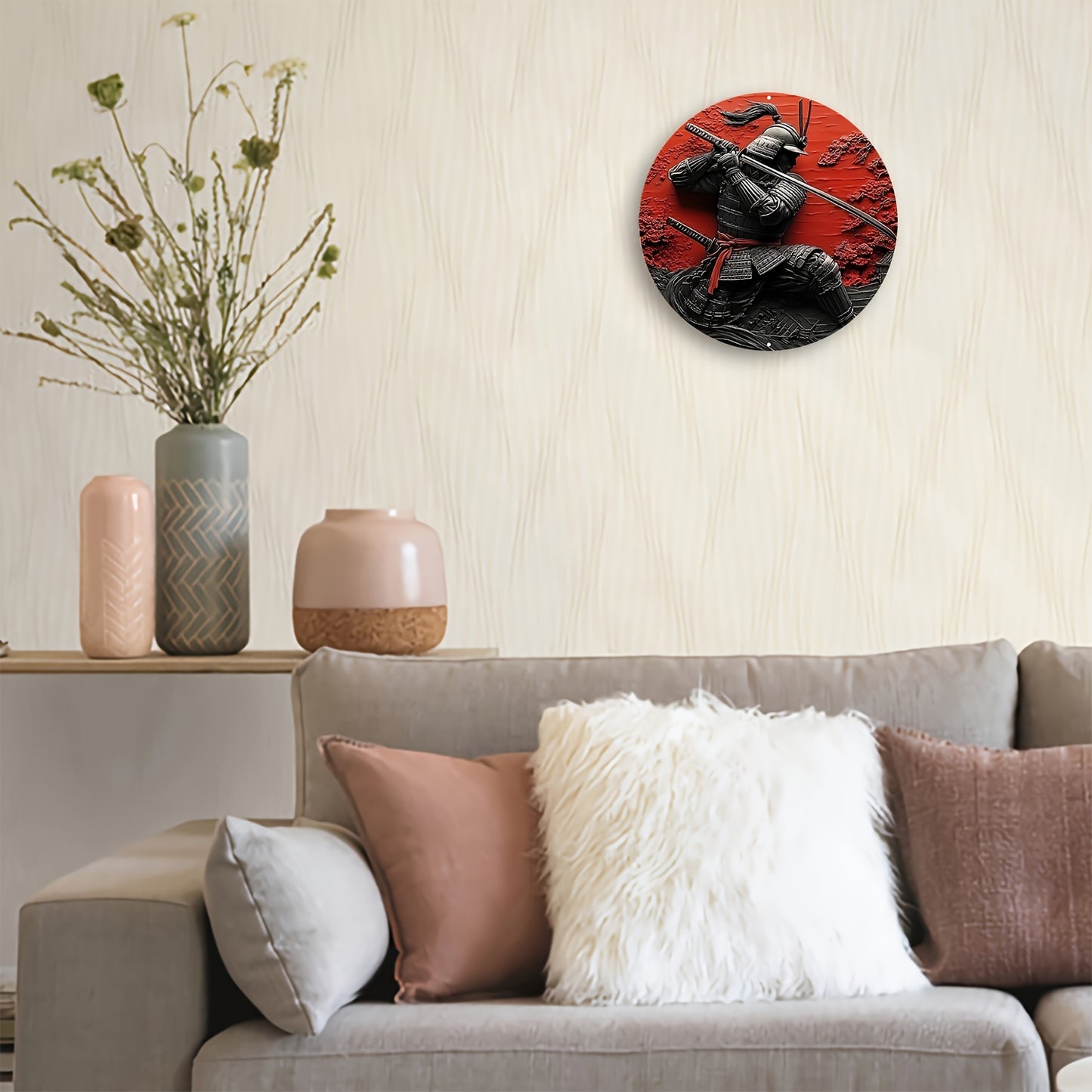 Japanese Warrior Aluminum Wall Art, 8-Inch Waterproof Metal Decor