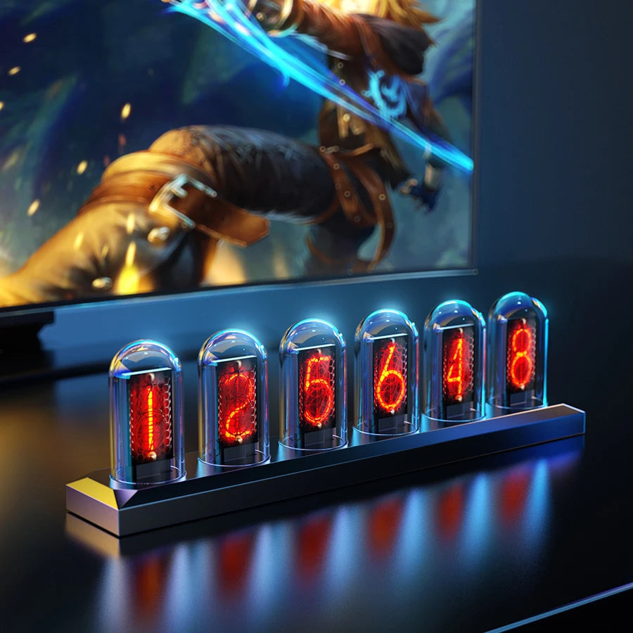 Nixie Tube Clock LED Glows IPS Color Screen