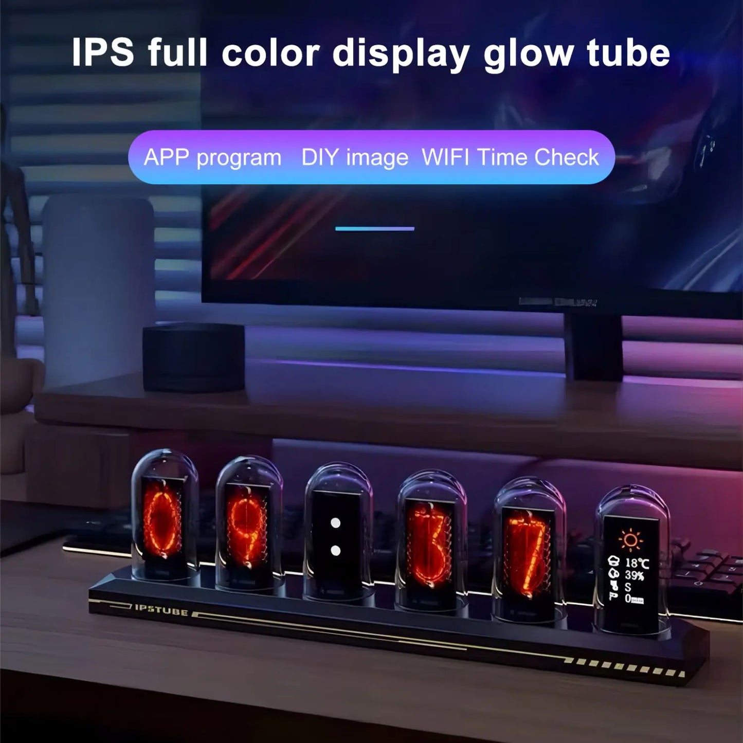 Nixie Tube Clock LED Glows IPS Color Screen