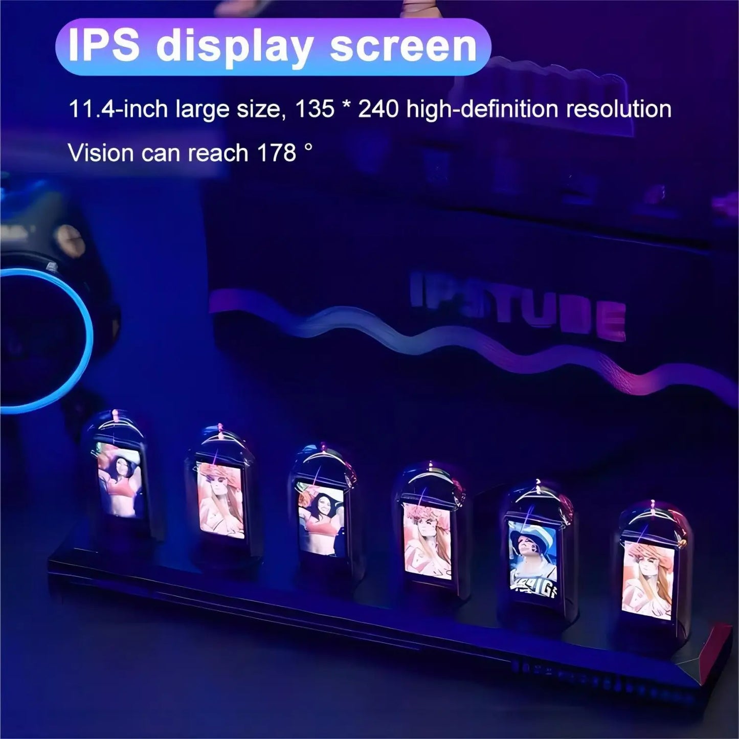 Nixie Tube Clock LED Glows IPS Color Screen