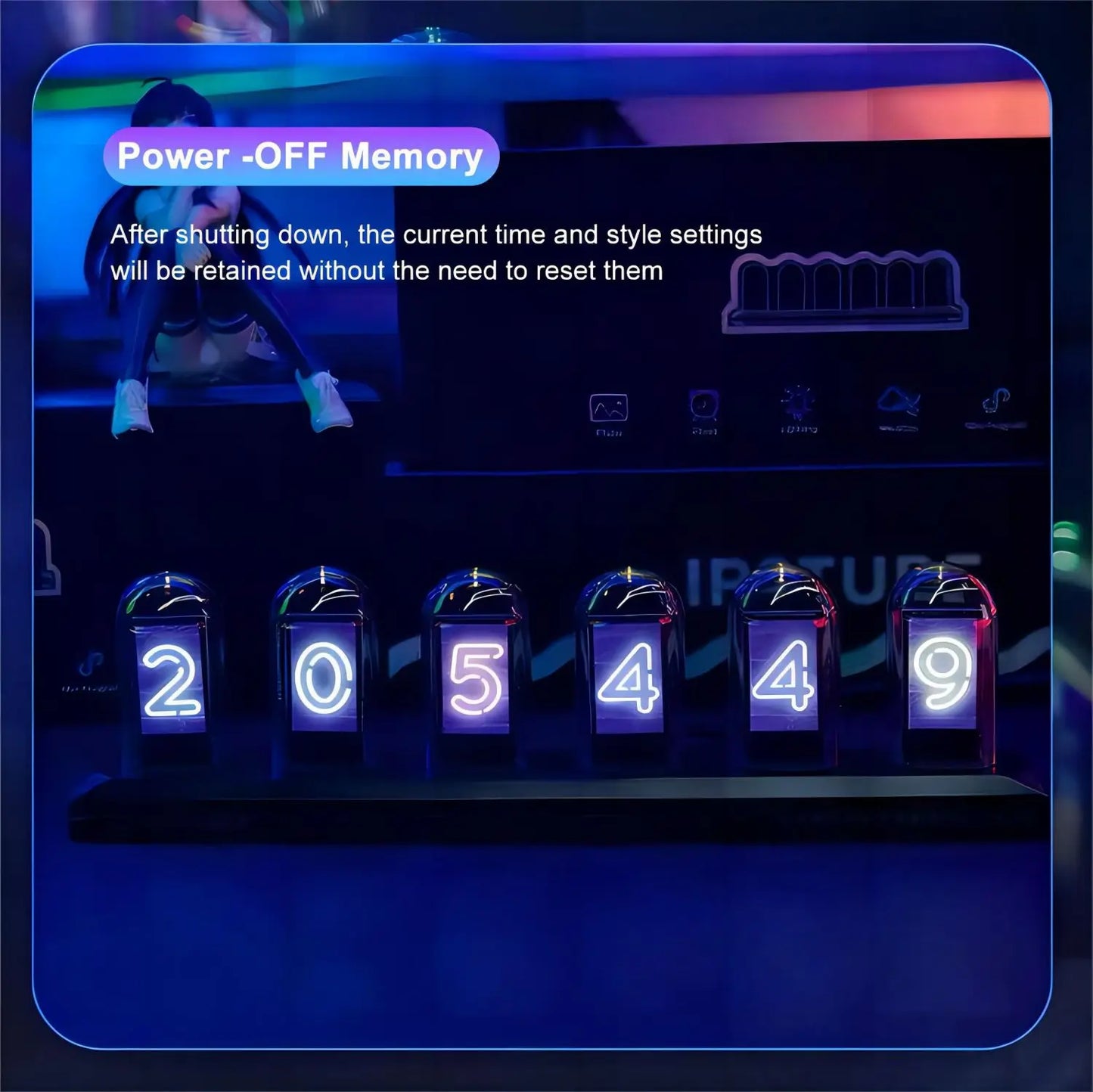 Nixie Tube Clock LED Glows IPS Color Screen